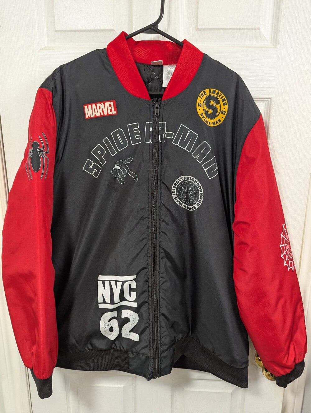 Marvel Spider-Man Black & Red Bomber Jacket - Large